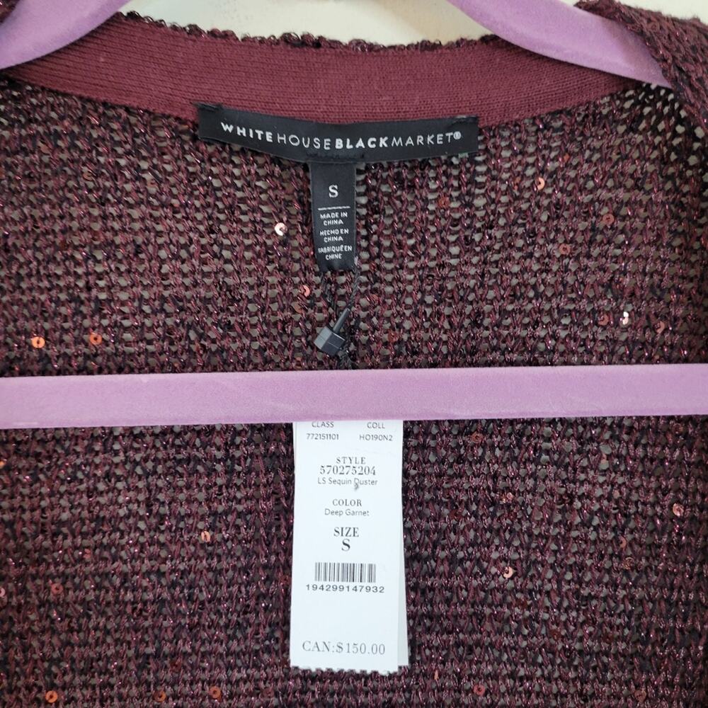 White House Black Market Sequin Longline Duster Cardigan Garnet Small - Picture 5 of 6